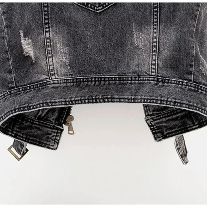 Men's Edgy Stylish Distressed Denim Moto Vest
