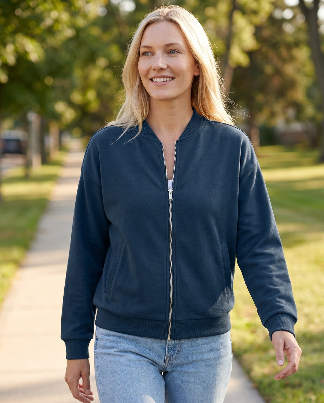 Women's Lightweight Bomber Jacket – Zip Closure for Casual Wear