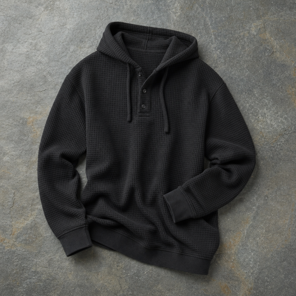 Men's Waffle Knit Henley Hoodie