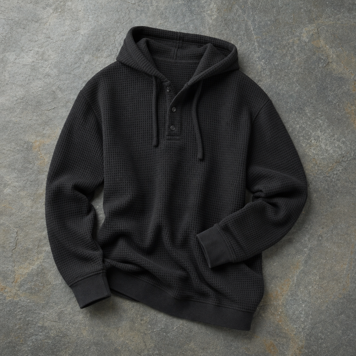 Men's Waffle Knit Henley Hoodie