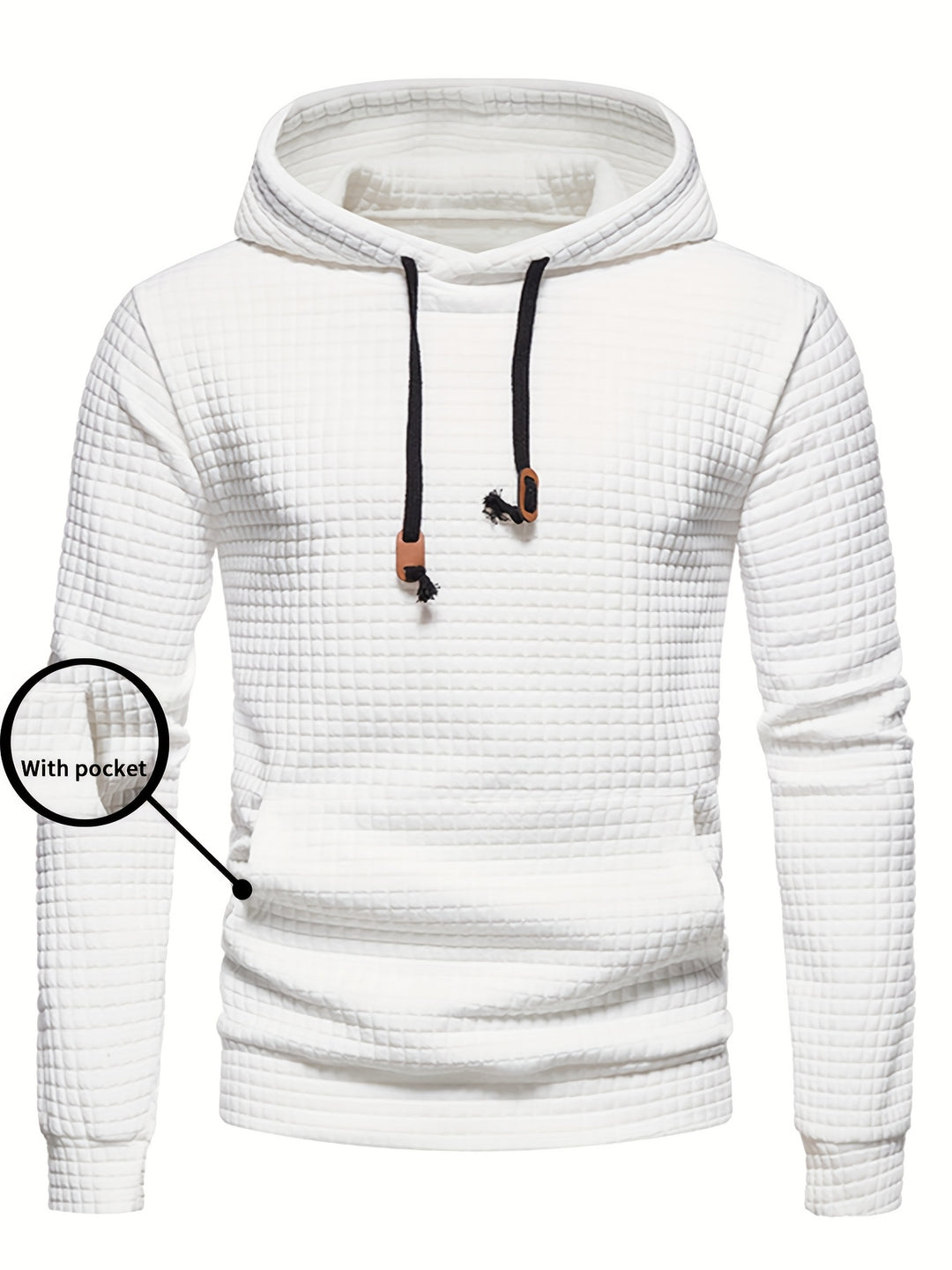 Men's Waffle Pattern Solid Hoodie, Casual Pullover Sweatshirt with Pocket