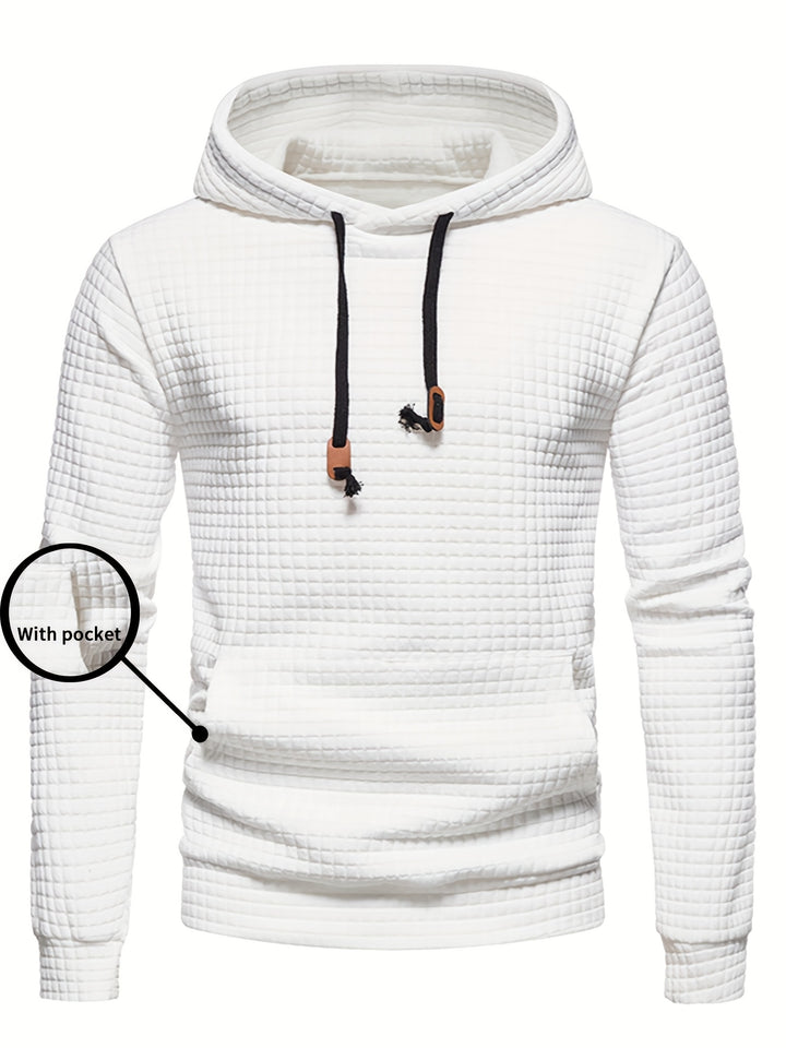 Men's Waffle Pattern Solid Hoodie, Casual Pullover Sweatshirt with Pocket