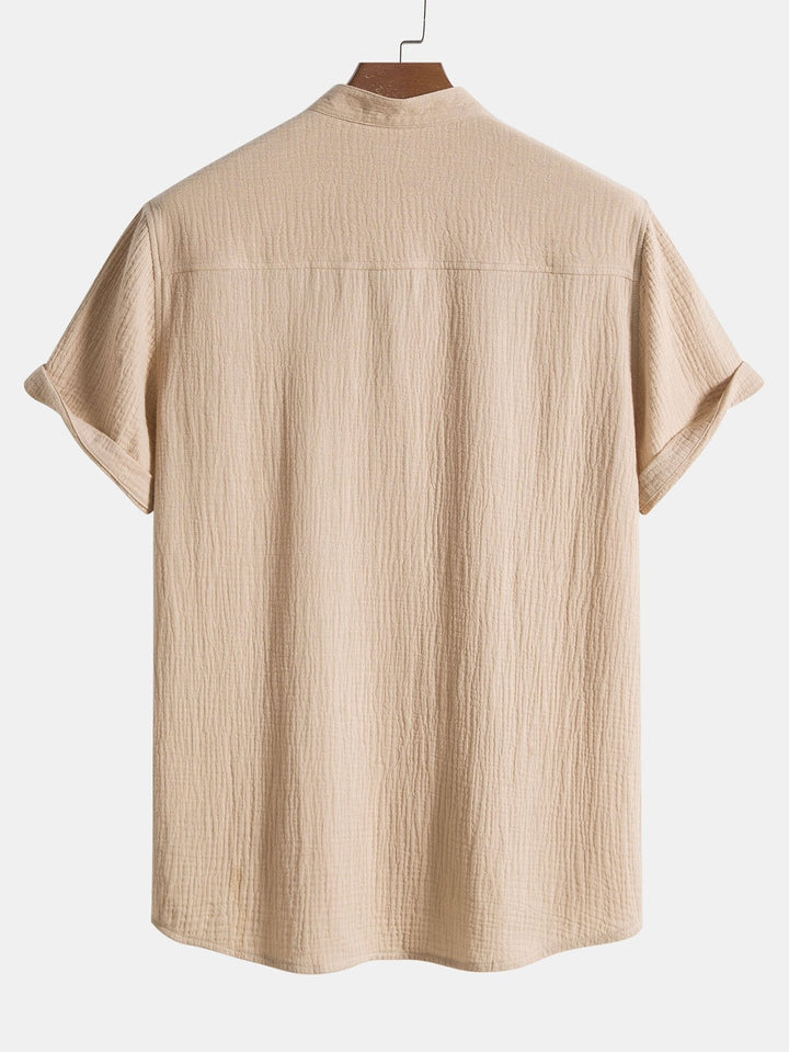 Men's Crumpled Cotton Henley Shirt for Casual Style