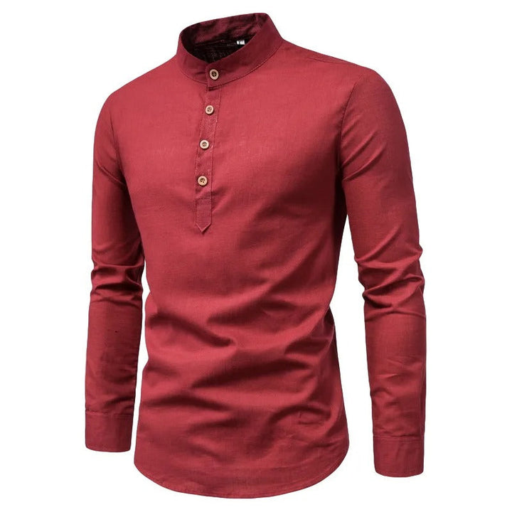 Men's Elegant Linen Shirt with Stand-Up Collar for Stylish Comfort