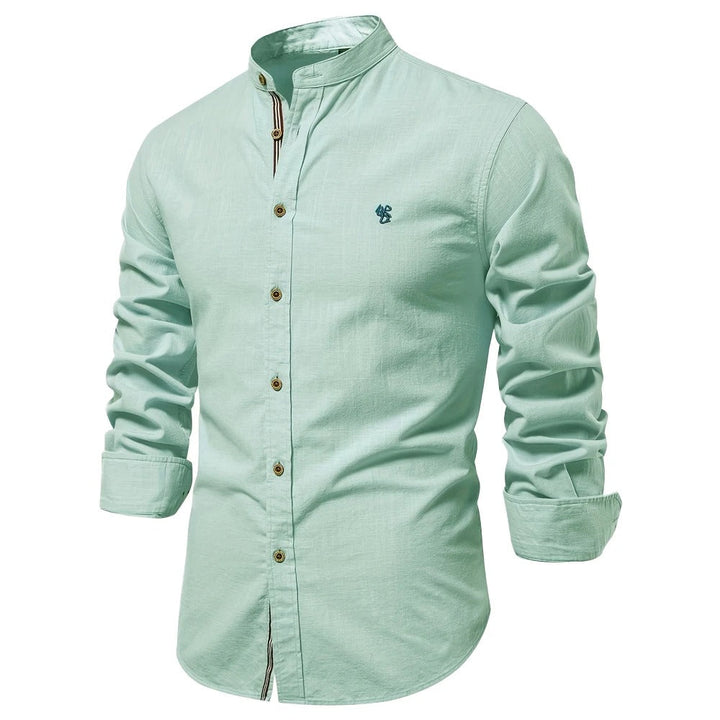 Men's Light Stand-Up Collar Shirt with Button Placket