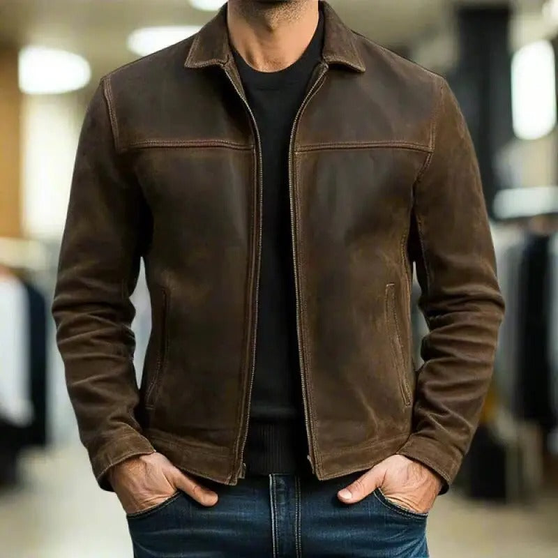 Men's Vintage Stand Collar Jacket with Zipper Pockets