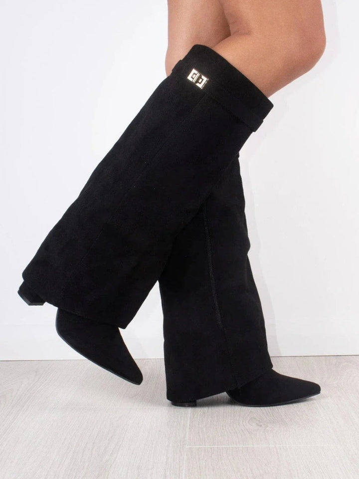 Women's Knee-High Suede Heeled Boots