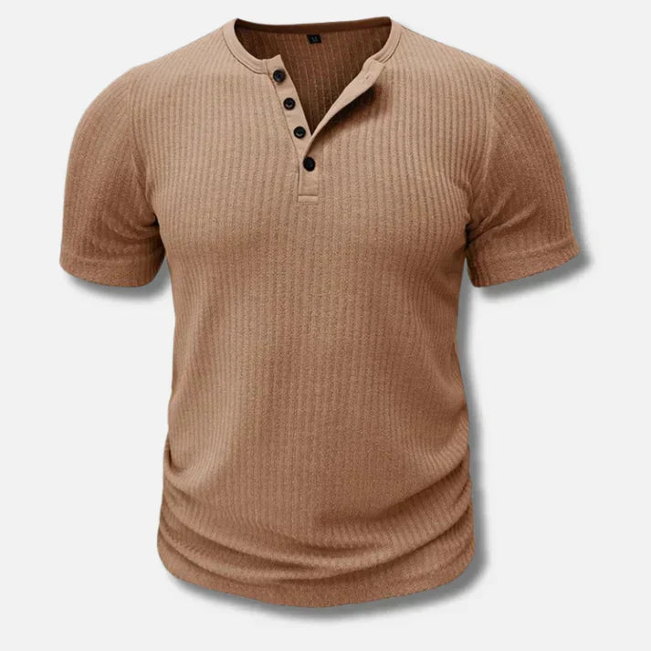 Men's Slim-Fit Henley T-Shirt with Button Closure