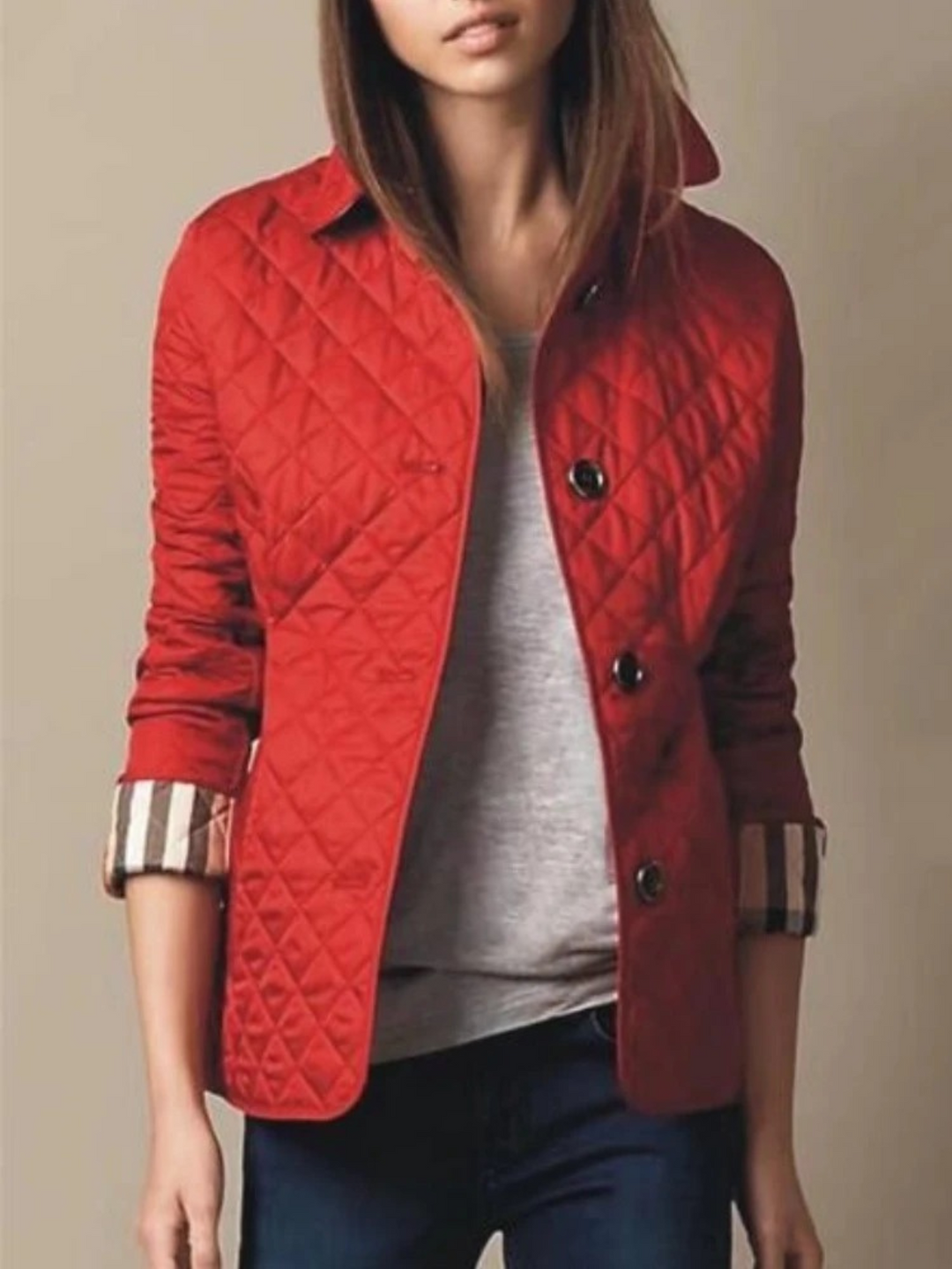 Women's Casual Quilted Jacket with Down Collar