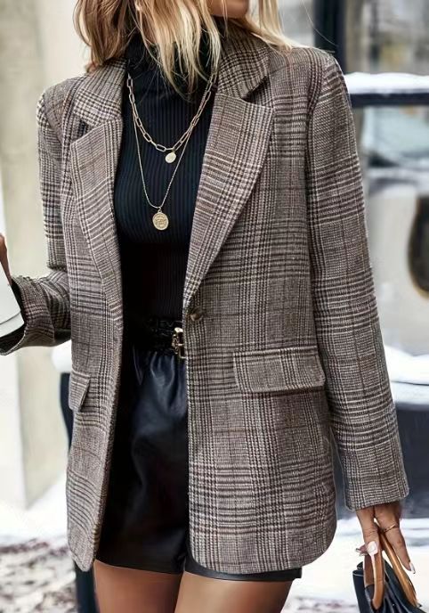Women's Plaid Single Button Jacket