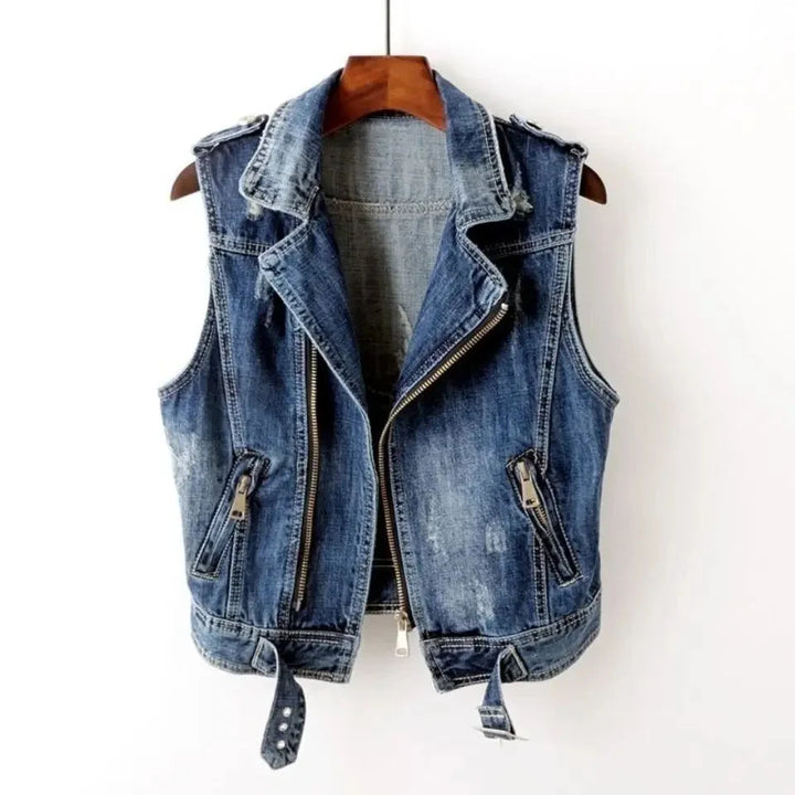 Men's Edgy Stylish Distressed Denim Moto Vest