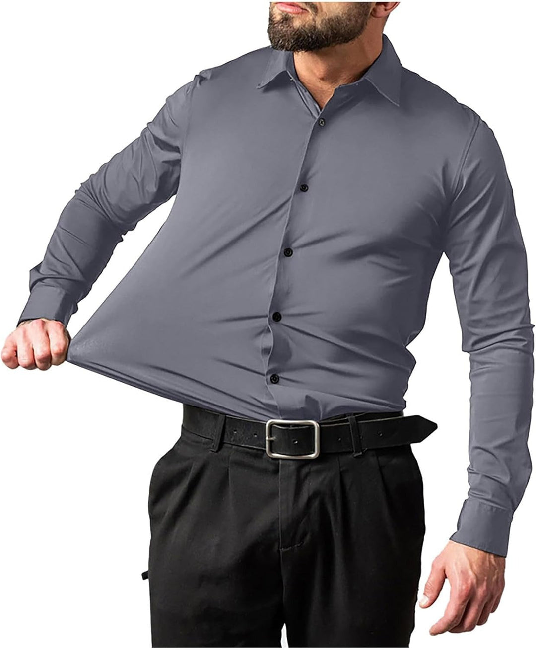 Men's Business Shirt with Button Bar for Professional Style