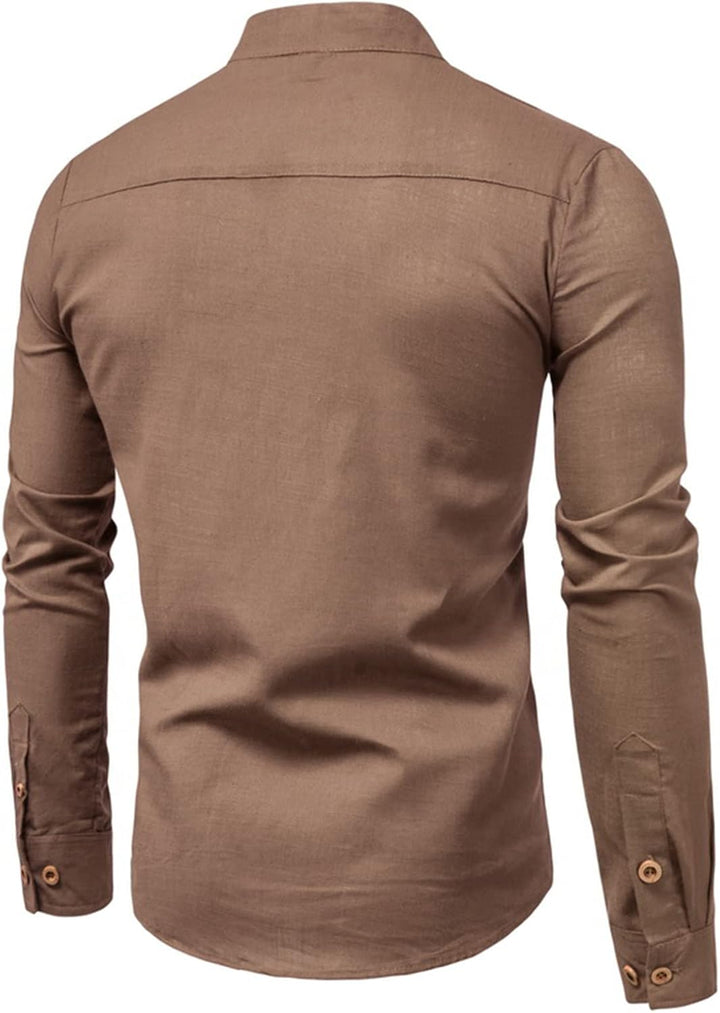 Men's Elegant Linen Shirt with Stand-Up Collar for Stylish Comfort