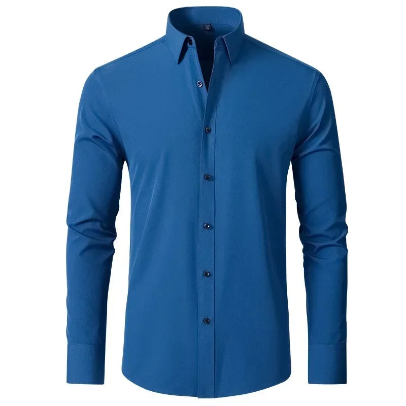 Men's Business Shirt with Button Bar for Professional Style