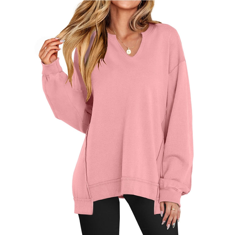 Women's Oversized V-Neck Long Sleeve Tunic Sweatshirt