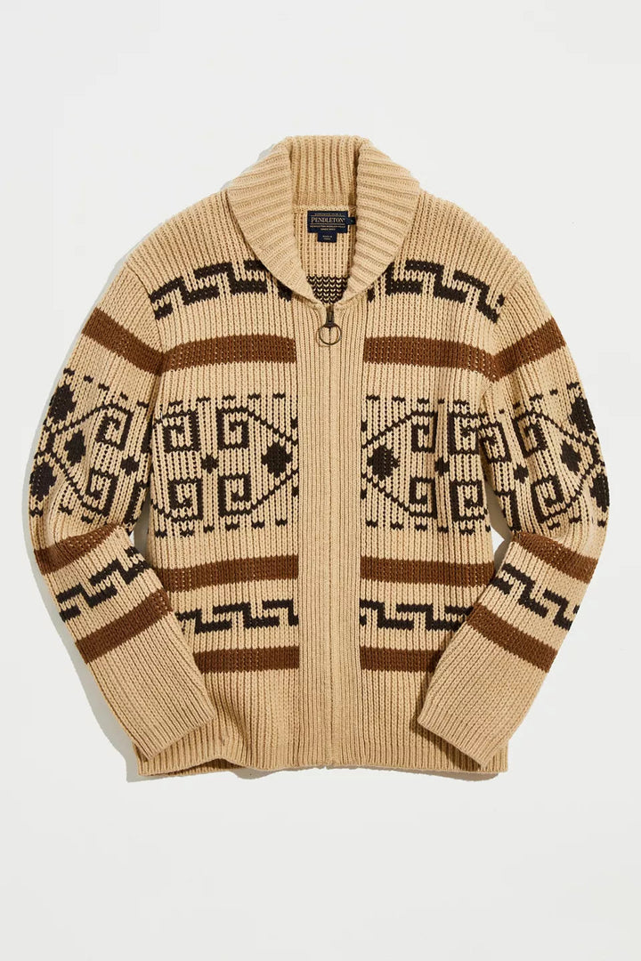 Men's Vintage Jacquard Knitted Cardigan with Zipper for Modern Comfort