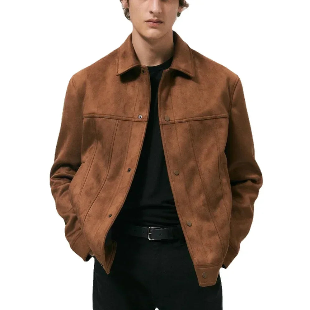 Men's Suede Lapel Single Breasted Jacket Outerwear