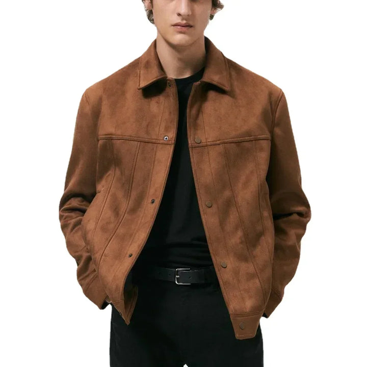 Men's Suede Lapel Single Breasted Jacket Outerwear