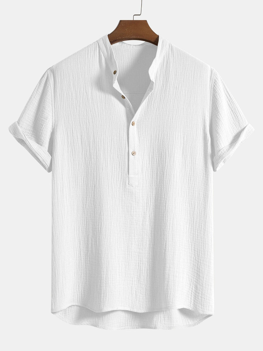 Men's Crumpled Cotton Henley Shirt for Casual Style