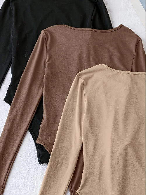Women's 3-Pack Casual Long Sleeve Bodysuits
