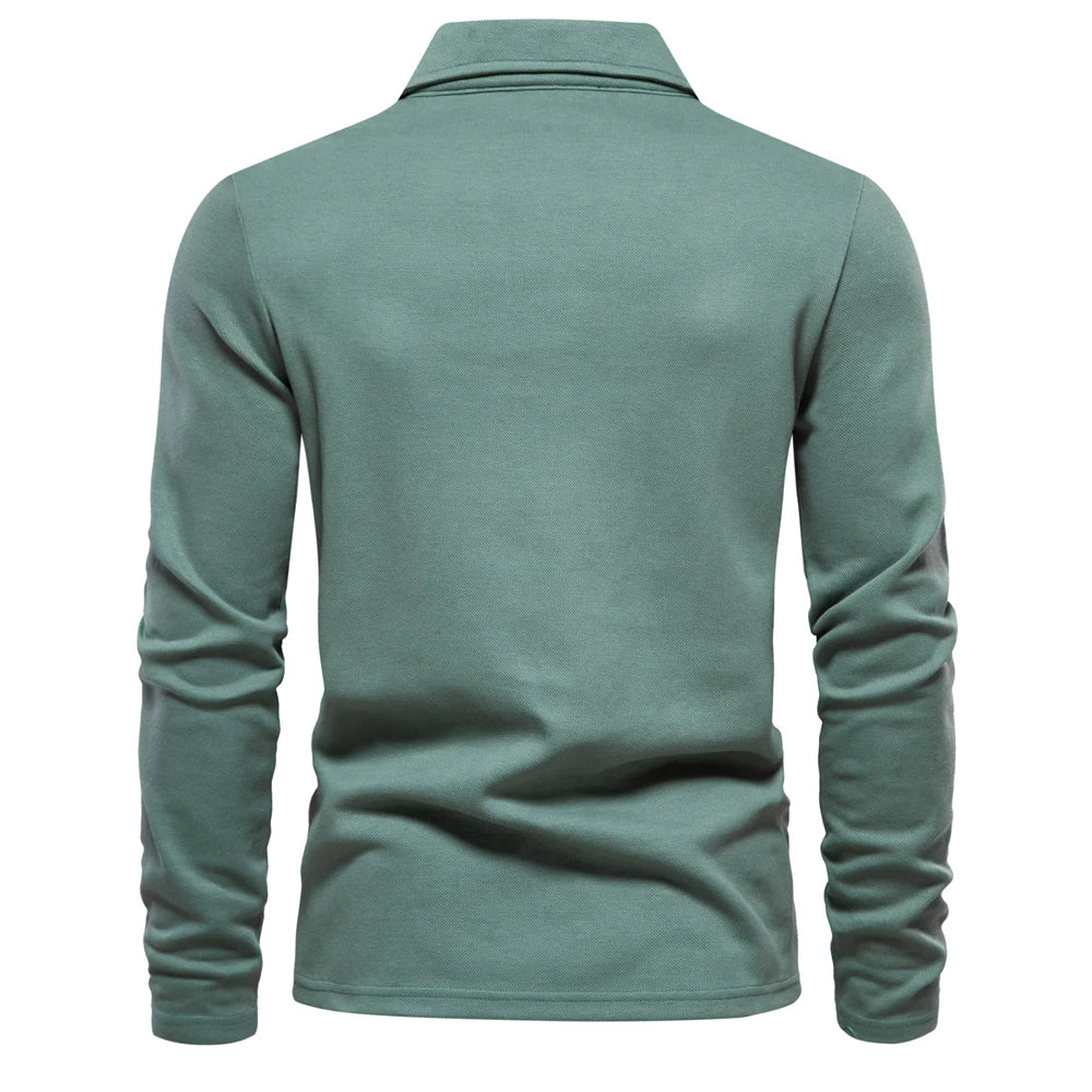 Men's Elegant Long-Sleeved Polo Shirt for Stylish Comfort