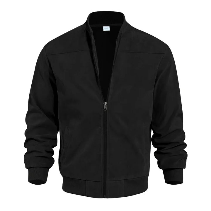 Men's Suede Bomber Jacket with Stand Collar for Casual Wear