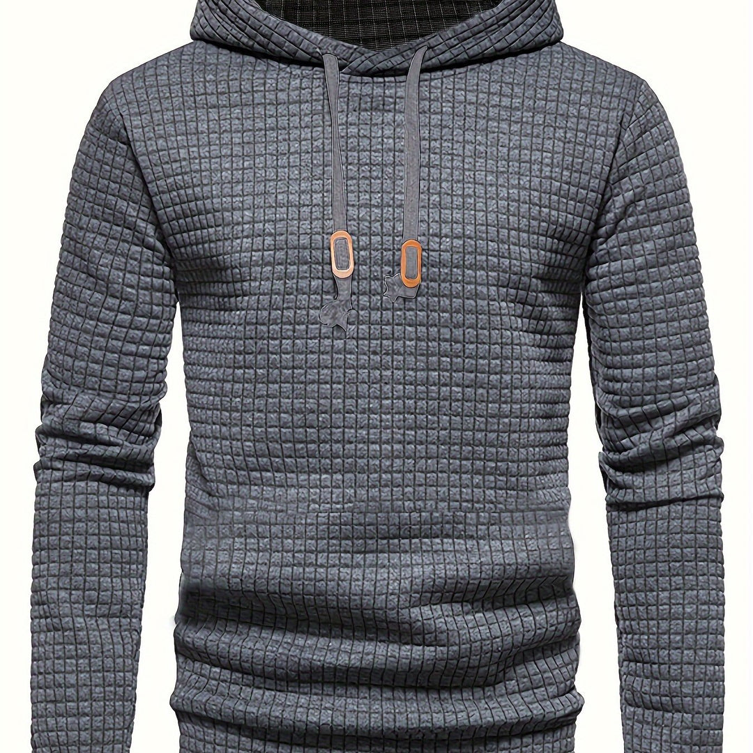 Men's Waffle Pattern Solid Hoodie, Casual Pullover Sweatshirt with Pocket