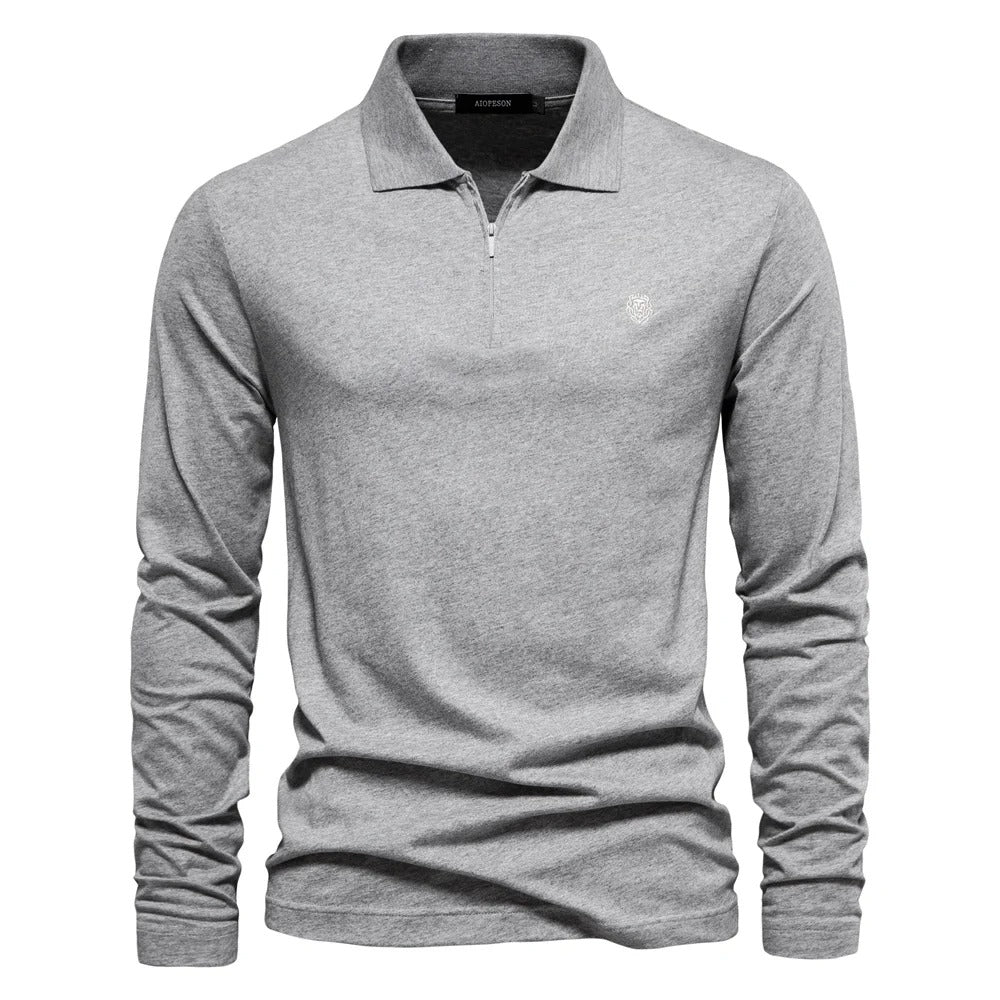 Men's Long-Sleeved Polo Shirt with Zipper for Stylish Comfort