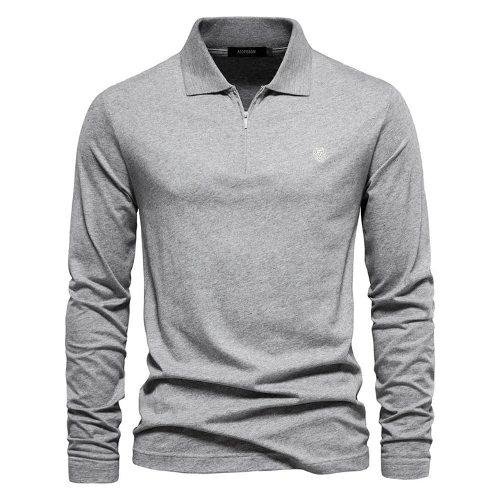 Men's Long-Sleeved Polo Shirt with Zipper for Stylish Comfort