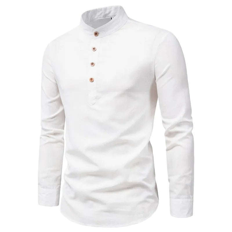 Men's Elegant Linen Shirt with Stand-Up Collar for Stylish Comfort