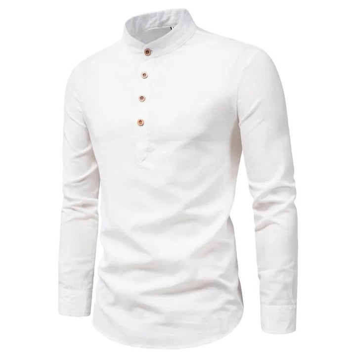 Men's Elegant Linen Shirt with Stand-Up Collar for Stylish Comfort