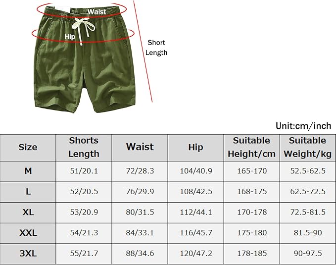 Men's Lightweight Breathable Summer Linen Beach Bermuda Shorts