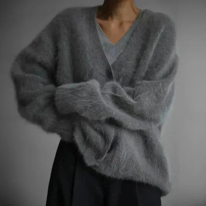 Women's Stylish Cozy Dove Grey V-Neck Cardigan