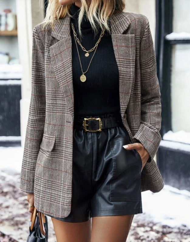 Women's Plaid Single Button Jacket