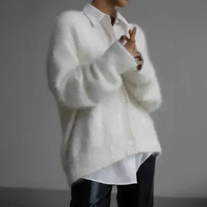 Women's Stylish Cozy Dove Grey V-Neck Cardigan