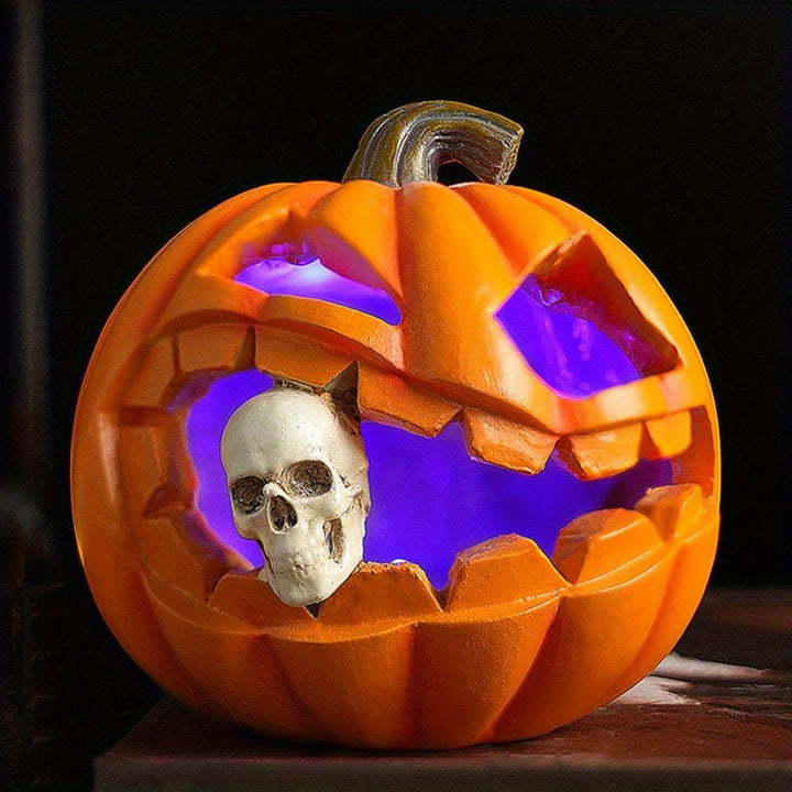 Halloween's Carved Jack O'Lantern Ornament with Skull Design in Resin