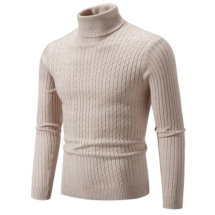 Men's Roll Collar Sweater with Braid Pattern for Stylish Comfort