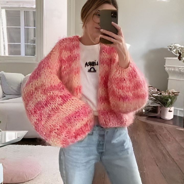 Women's Striped Open Front Knit Cardigan