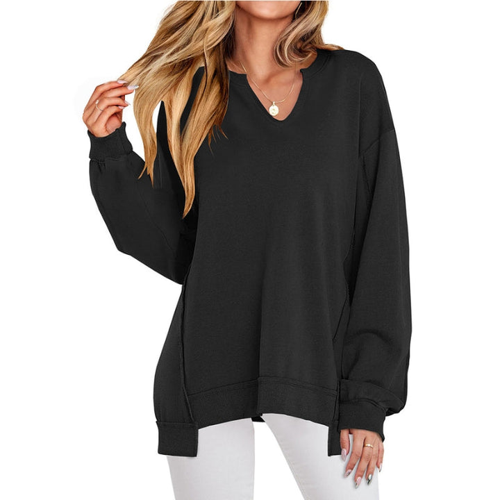 Women's Oversized V-Neck Long Sleeve Tunic Sweatshirt