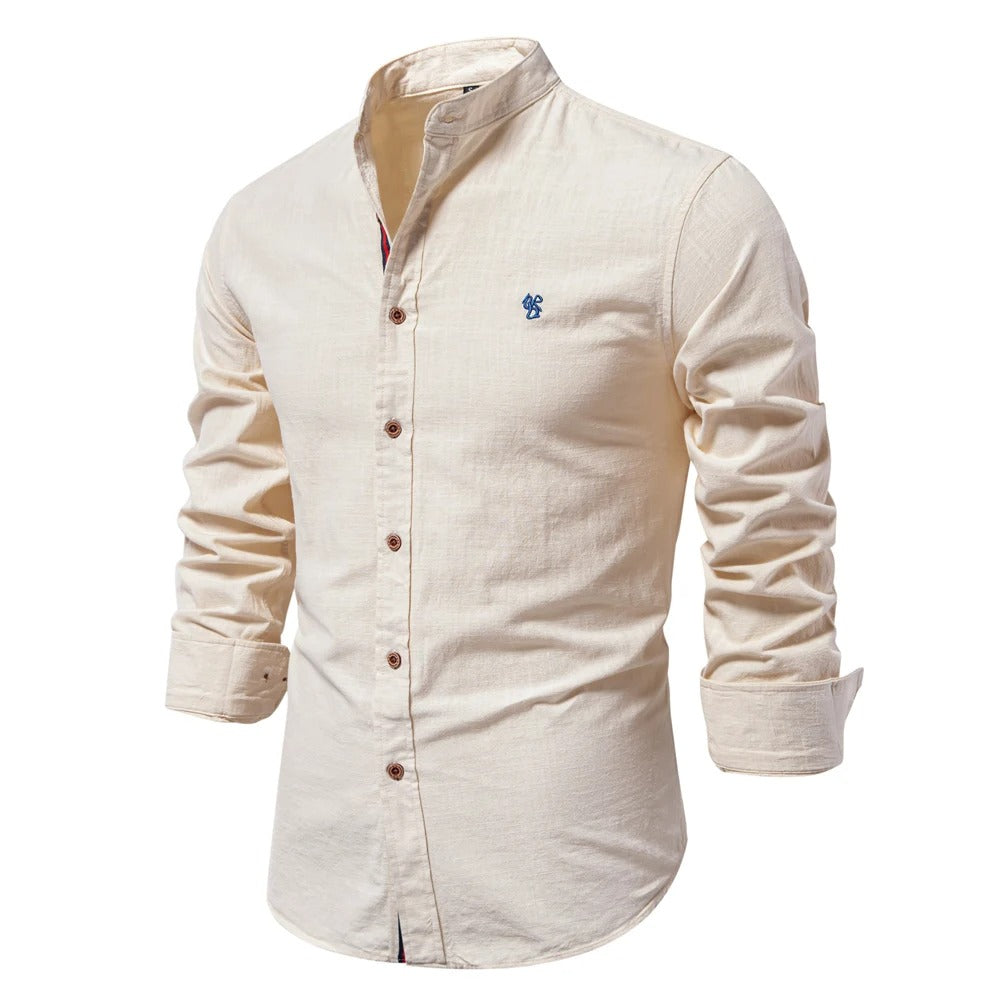 Men's Light Stand-Up Collar Shirt with Button Placket