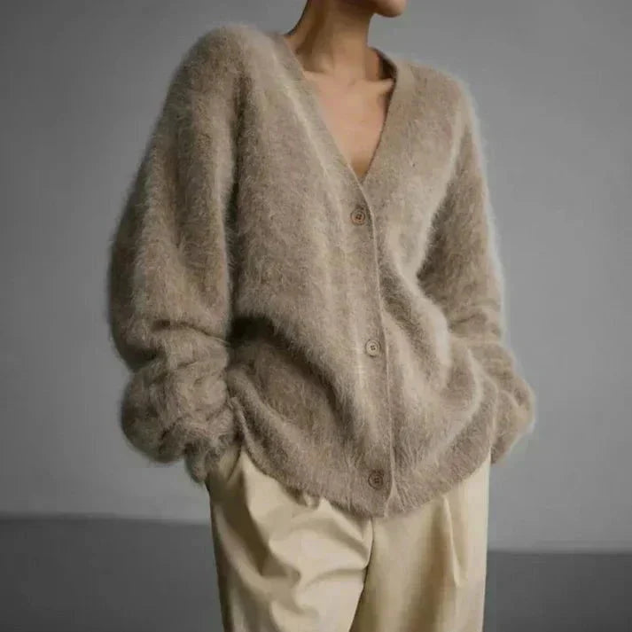 Women's Stylish Cozy Dove Grey V-Neck Cardigan