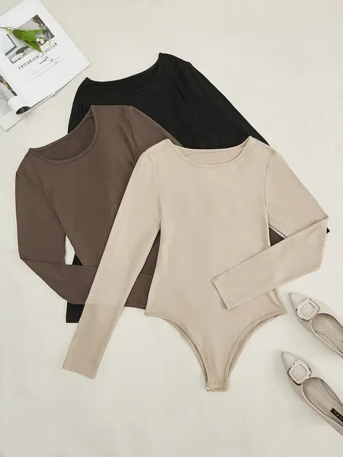 Women's 3-Pack Casual Long Sleeve Bodysuits