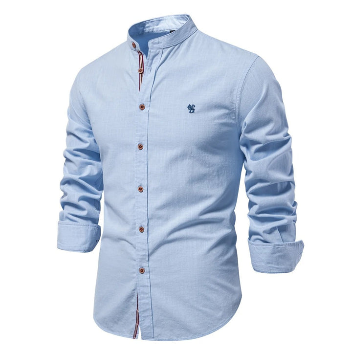 Men's Light Stand-Up Collar Shirt with Button Placket