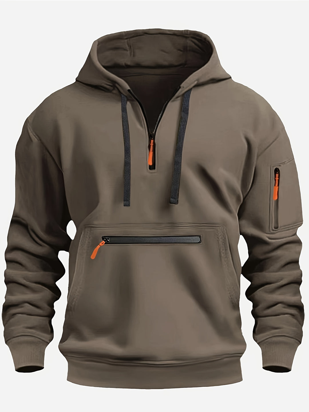 Men's Solid Color Half-Zip Long Sleeve Casual Hoodie with Pocket