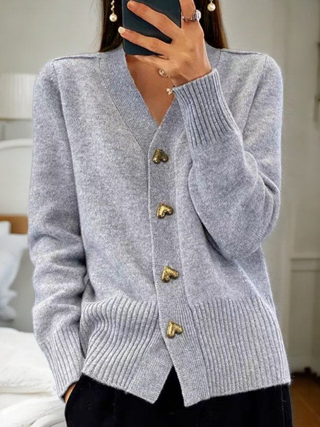 Women's Elegant Chic Heart-Buttoned Knit Cardigan