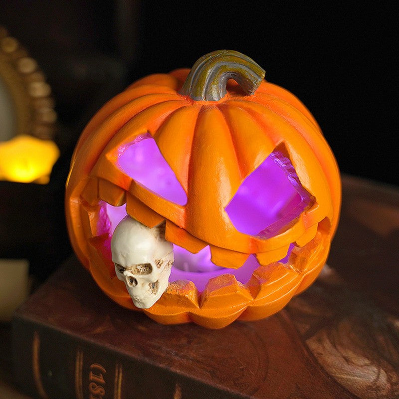 Halloween's Carved Jack O'Lantern Ornament with Skull Design in Resin
