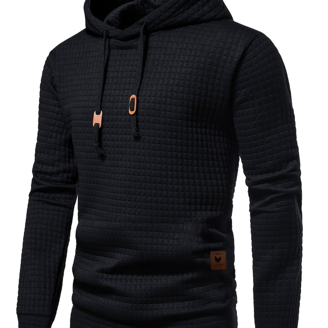 Men's Waffle Pattern Solid Hoodie, Casual Pullover Sweatshirt with Pocket