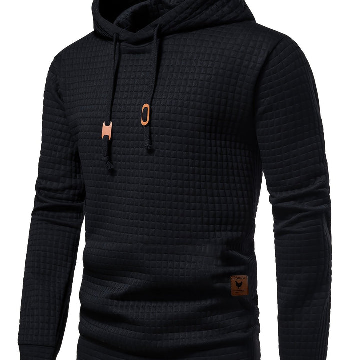 Men's Waffle Pattern Solid Hoodie, Casual Pullover Sweatshirt with Pocket