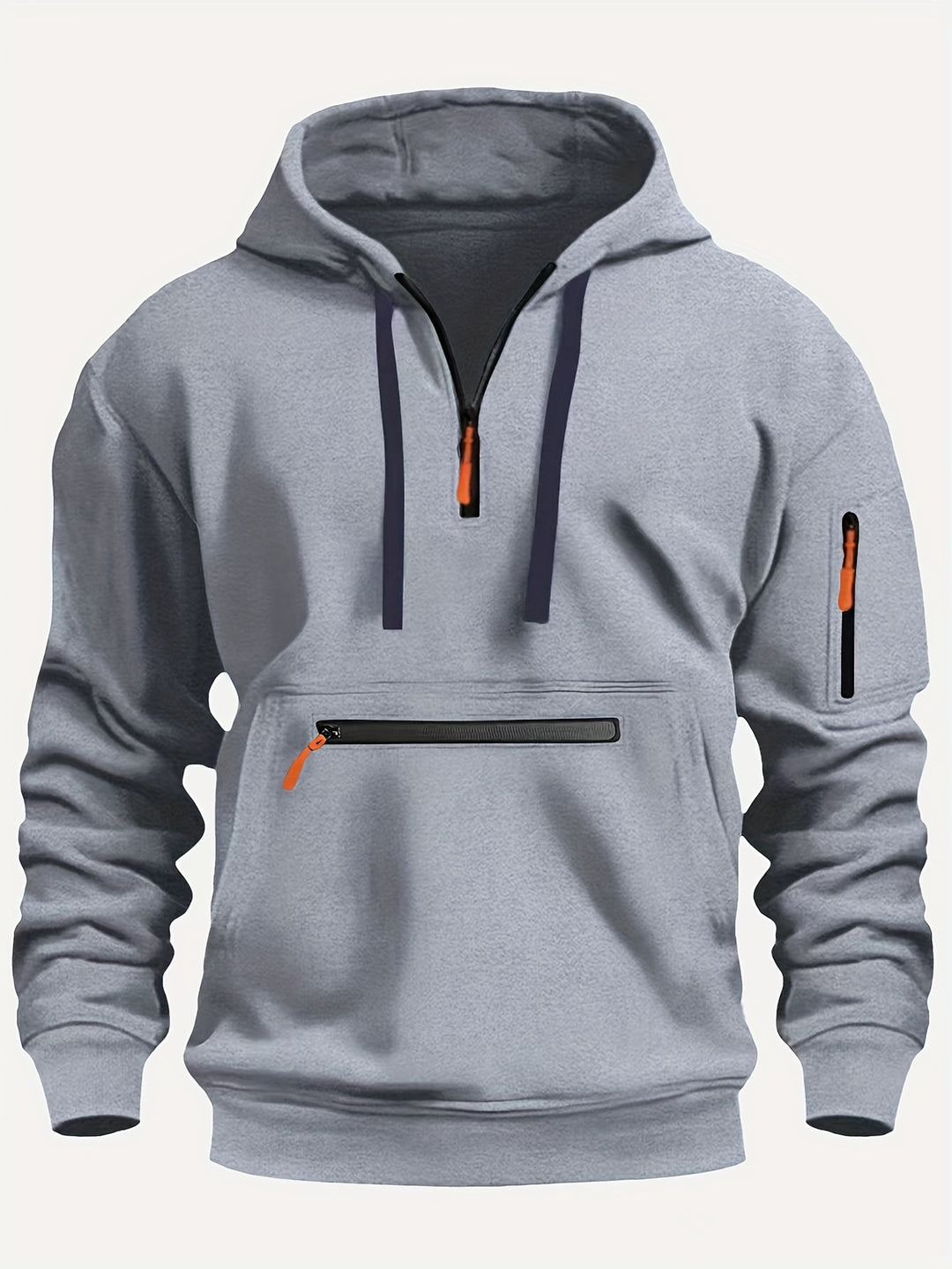 Men's Solid Color Half-Zip Long Sleeve Casual Hoodie with Pocket