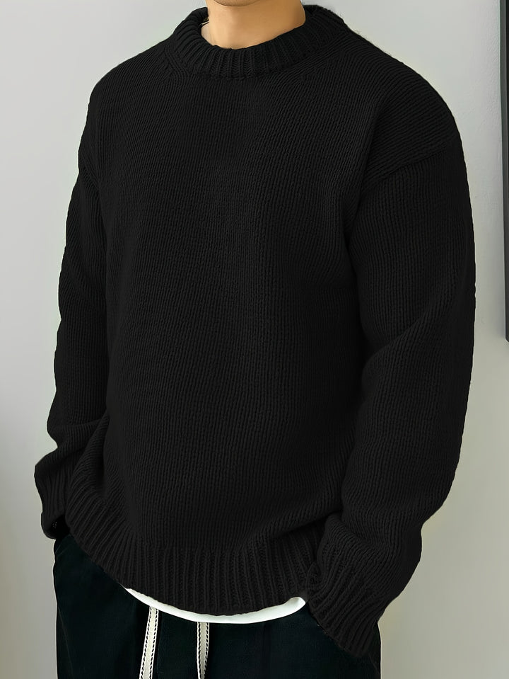 Men's Oversized Solid Color Round Neck Knit Pullover Sweater